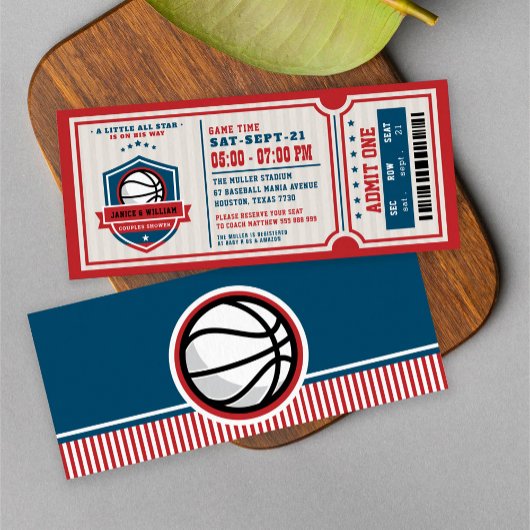 Red Vintag Basketball Ticket Pärchen Kinderdusche Einladung