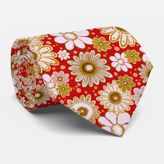 Red Vintag Blume Vibes Neck Tie Krawatte (Gerollt)