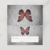 Red Vintag Butterfly Damask Empfang Platzkarte (Außenseite Aufgefaltet)