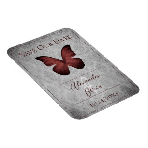 Red Vintag Butterfly Damask Save the Date Magnet