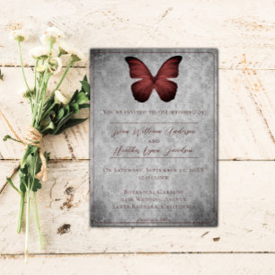 Red Vintag Butterfly Damask Wedding Einladung