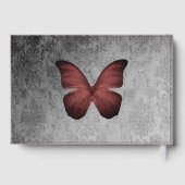 Red Vintag Butterfly Damask Wedding Gästebuch (Rückseite)
