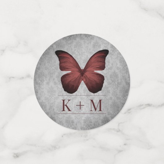 Red Vintag Butterfly Damask Wedding Konfetti (Klein Vorderseite)