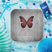 Red Vintag Butterfly Damask Wedding Pappteller (Party)