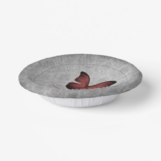 Red Vintag Butterfly Damask Wedding Pappteller (Gewinkelt)