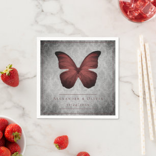 Red Vintag Butterfly Damask Wedding Serviette