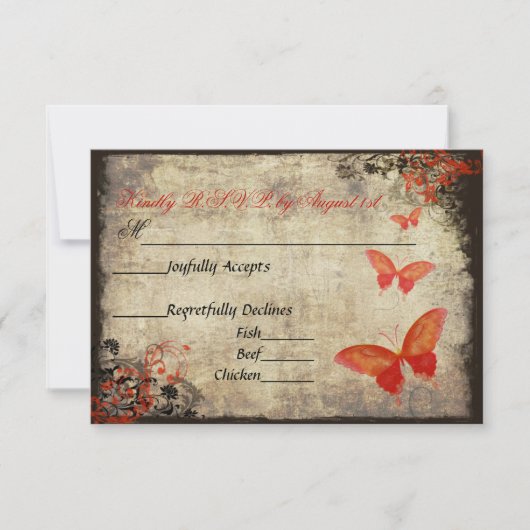 Red Vintag Butterfly Wedding RSVP Card (Vorderseite)