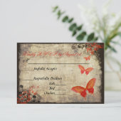 Red Vintag Butterfly Wedding RSVP Card (Stehend Vorderseite)
