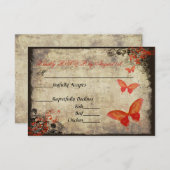 Red Vintag Butterfly Wedding RSVP Card (Vorne/Hinten)