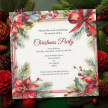 Red Vintag Floral Christmas Party Einladung Card