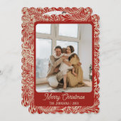 Red Vintag Foto Weihnachtskarte Feiertagskarte (Vorne/Hinten)