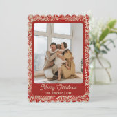 Red Vintag Foto Weihnachtskarte Feiertagskarte (Stehend Vorderseite)