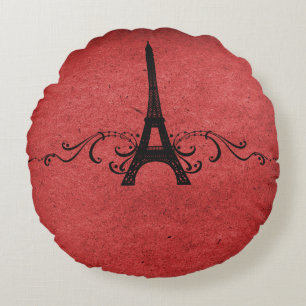 Red Vintag French Blüh Round Pillow Rundes Kissen