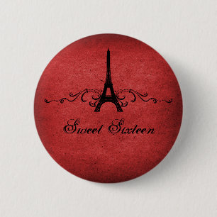 Red Vintag French Blüh Sweet 16 Button
