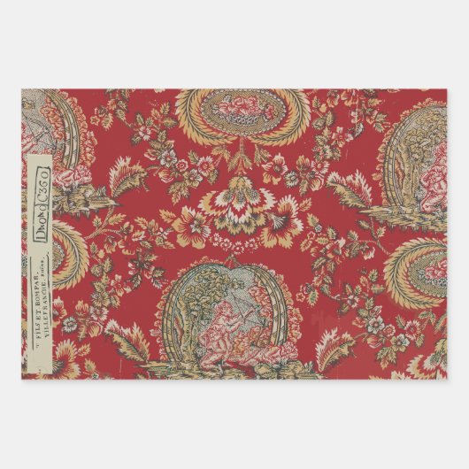 Red Vintag French Textiles Geschenkpapier Set (Vorderseite)
