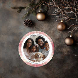 Red Vintag Gingham Round Holiday Foto Feiertagskarte