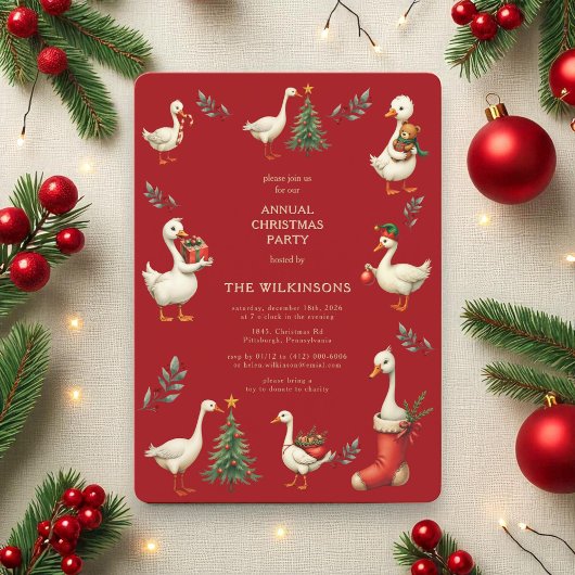 Red Vintag Goose Weihnachten Party Einladung
