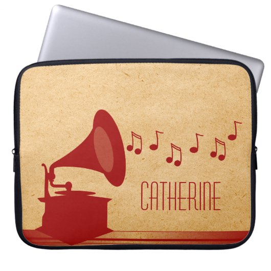 Red Vintag Gramophon Laptop Sleeve (Vorderseite)