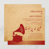 Red Vintag Gramophone Wedding Einladung (Vorne/Hinten)