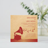 Red Vintag Gramophone Wedding Einladung (Stehend Vorderseite)