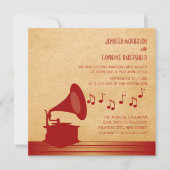 Red Vintag Gramophone Wedding Einladung (Vorderseite)