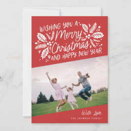 Red Vintag Holly Typografy Weihnachtsfeiertag Foto Feiertagskarte