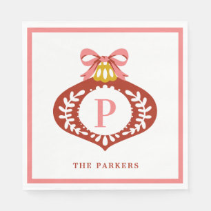 Red Vintag Monogram Christmas Ornament Napkins Serviette