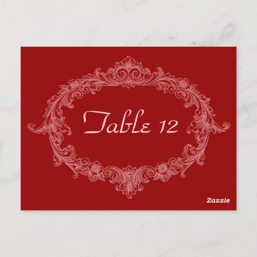Red Vintag Oval Hochzeitsempfang Tischnummer (Rückseite)