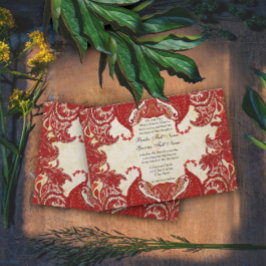 Red Vintag Paisley Damask Wedding Einladung
