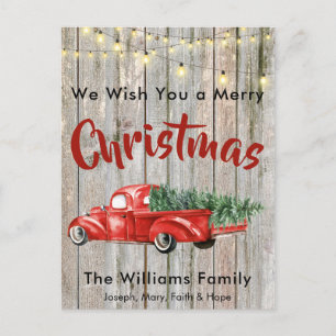 Red Vintag Pick Truck Rustikale Barnwood Name Feiertagspostkarte