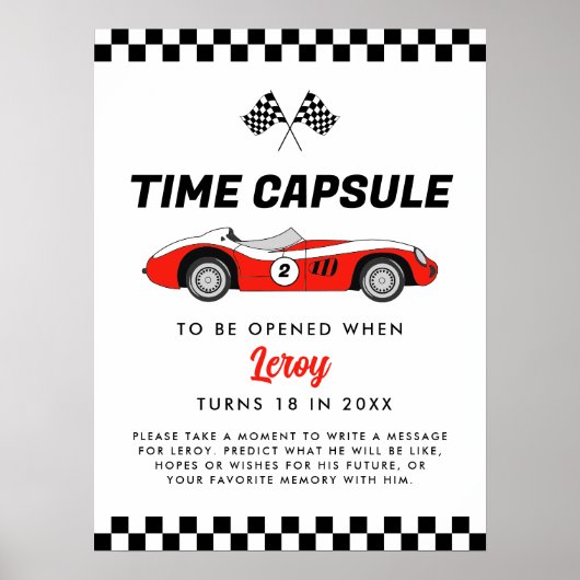 Red Vintag Race Car Birthday Time Kapsel Poster (Vorne)