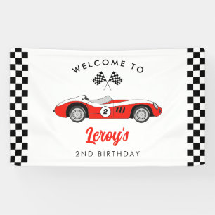 Red Vintag Race Car Boy 2. Geburtstag Willkommen Banner