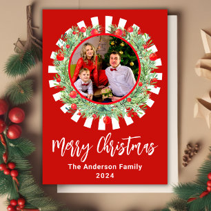 Red Vintag Rustic Greenery Berry Wreath Weihnachte Feiertagskarte