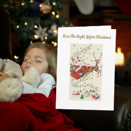 Red Vintag Santa Claus Flying Rentier Stars Karte