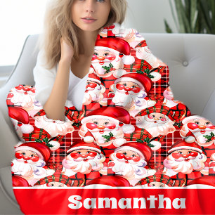 Red Vintag Santa Claus Tartan Karierte Weihnachten Fleecedecke