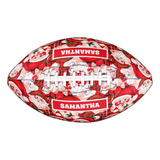 Red Vintag Santa Claus Tartan Karierte Weihnachten Football (Vorderseite)