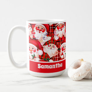 Red Vintag Santa Claus Tartan Karierte Weihnachten Kaffeetasse