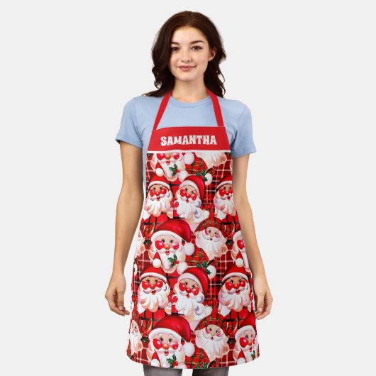 Red Vintag Santa Claus Tartan Karierte Weihnachten Schürze (Getragen)