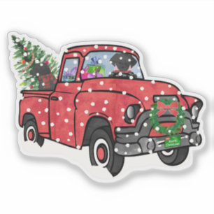 Red Vintag Snowy Christmas Truck mit Black Labrado Aufkleber