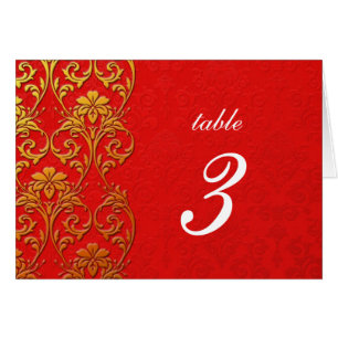 Red Vintag Swirl Damask Wedding Tischnummer