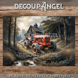 Red Vintag Tractor & Farmhouse Decoupage Seidenpapier