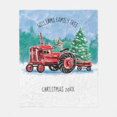 Red Vintag Tractor w/ Christmas Tree Name Fleecedecke (Vorderseite)