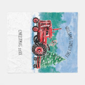 Red Vintag Tractor w/ Christmas Tree Name Fleecedecke (Vorderseite (Horizontal))