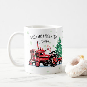 Red Vintag Tractor Weihnachtsbaum Name hinzufügen Kaffeetasse