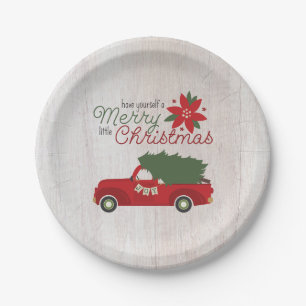 Red Vintag Truck & Christmas Tree Pappteller
