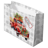 Red Vintag Truck Name Tag Weihnachtsschnee Große Geschenktüte (Vorderseite Schrägansicht)