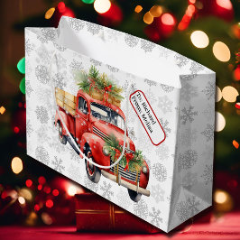 Red Vintag Truck Name Tag Weihnachtsschnee Große Geschenktüte