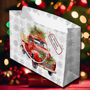 Red Vintag Truck Name Tag Weihnachtsschnee Große Geschenktüte