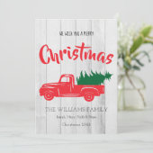 Red Vintag Truck Personalisierte Weihnachtskarte Feiertagskarte (Stehend Vorderseite)