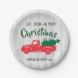 Red Vintag Truck Rustikale Weihnachtsscheibe Pappteller